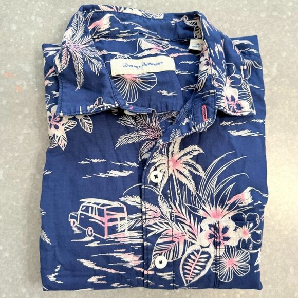 Tommy Bahama Blue Hawaiian Print Short Sleeve Shirt - Size Medium - Picture 2 of 11